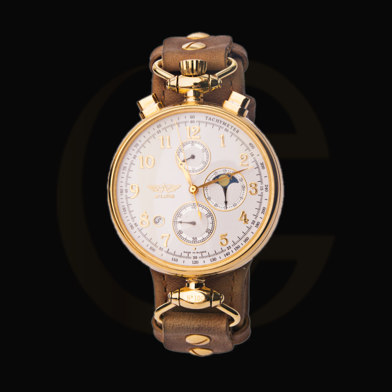 WRIGHT BROTHERS AVIATOR CHRONOGRAPH 31679 MOONPHASE GOLD